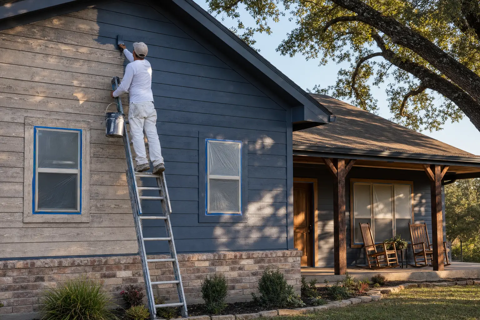 Illustrative exterior painting scene on a single-story home, not a Trinity Homecraft project